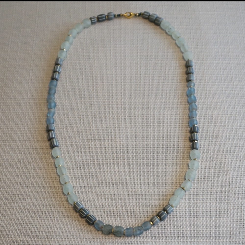 Light Blue and Gray Recycled Glass Handmade necklace